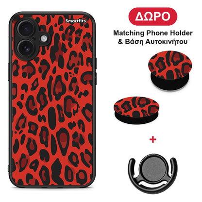 Animal Red Leopard - iPhone 16 Plus θήκη + Δώρο Phone Holder & Βάση Αυτοκινήτου