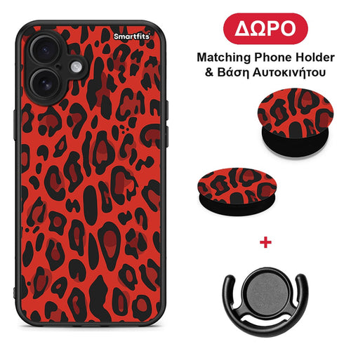 Animal Red Leopard - iPhone 16 Plus θήκη + Δώρο Phone Holder & Βάση Αυτοκινήτου
