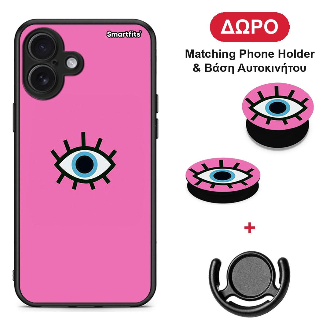 Blue Eye Pink - iPhone 16 Plus θήκη + Δώρο Phone Holder & Βάση Αυτοκινήτου
