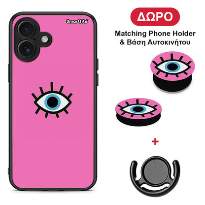Blue Eye Pink - iPhone 16 Plus θήκη + Δώρο Phone Holder & Βάση Αυτοκινήτου