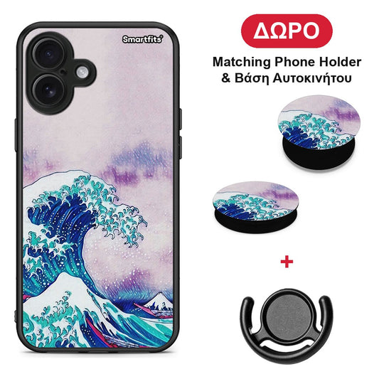 Blue Waves - iPhone 16 Plus θήκη + Δώρο Phone Holder & Βάση Αυτοκινήτου