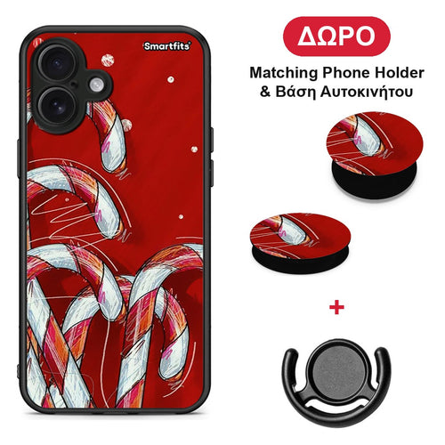 Candy Cane - iPhone 16 Plus θήκη + Δώρο Phone Holder & Βάση Αυτοκινήτου