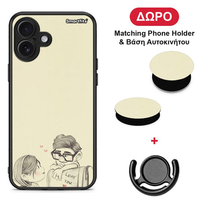 Carl And Ellie - iPhone 16 Plus θήκη + Δώρο Phone Holder & Βάση Αυτοκινήτου