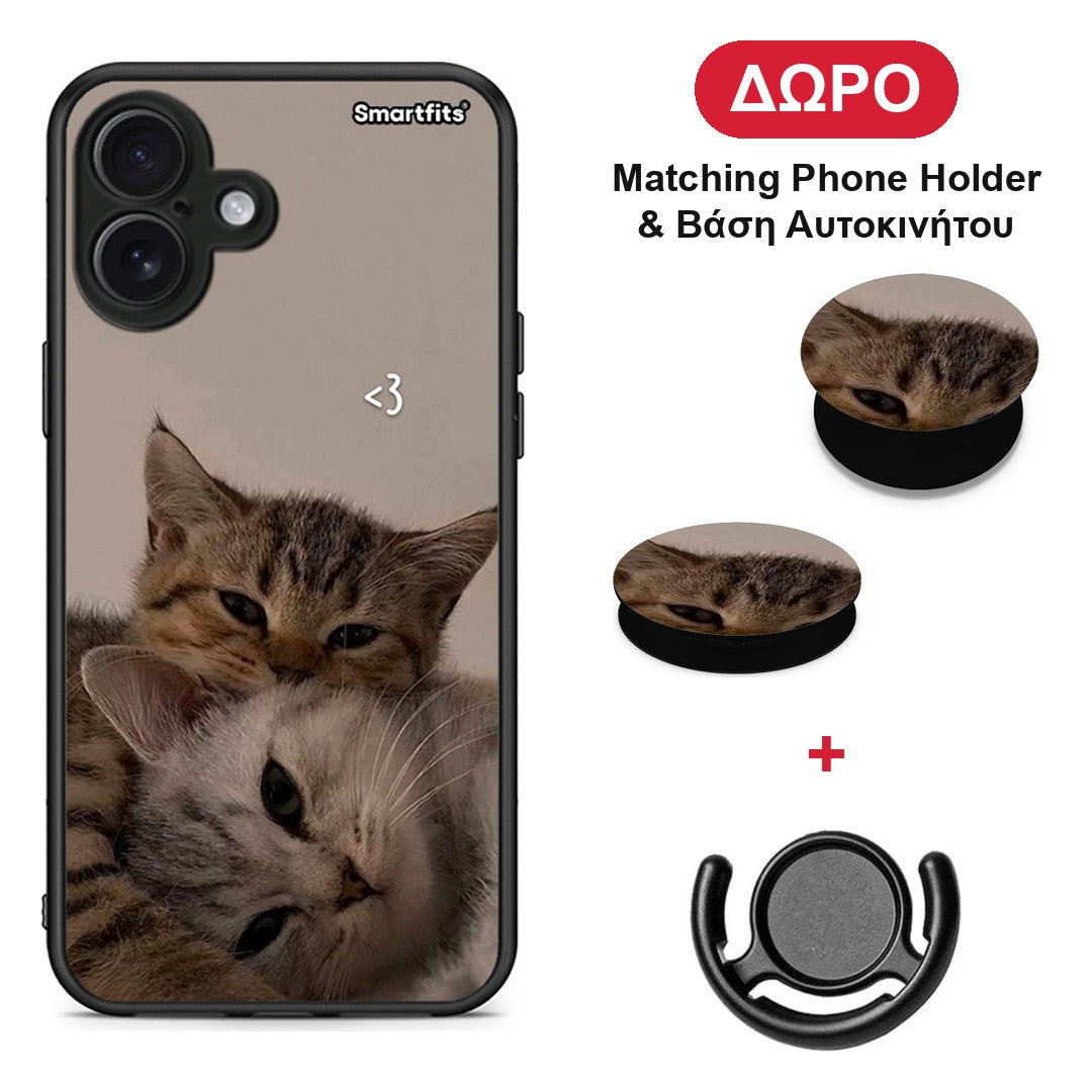 Cats In Love - iPhone 16 Plus θήκη + Δώρο Phone Holder & Βάση Αυτοκινήτου
