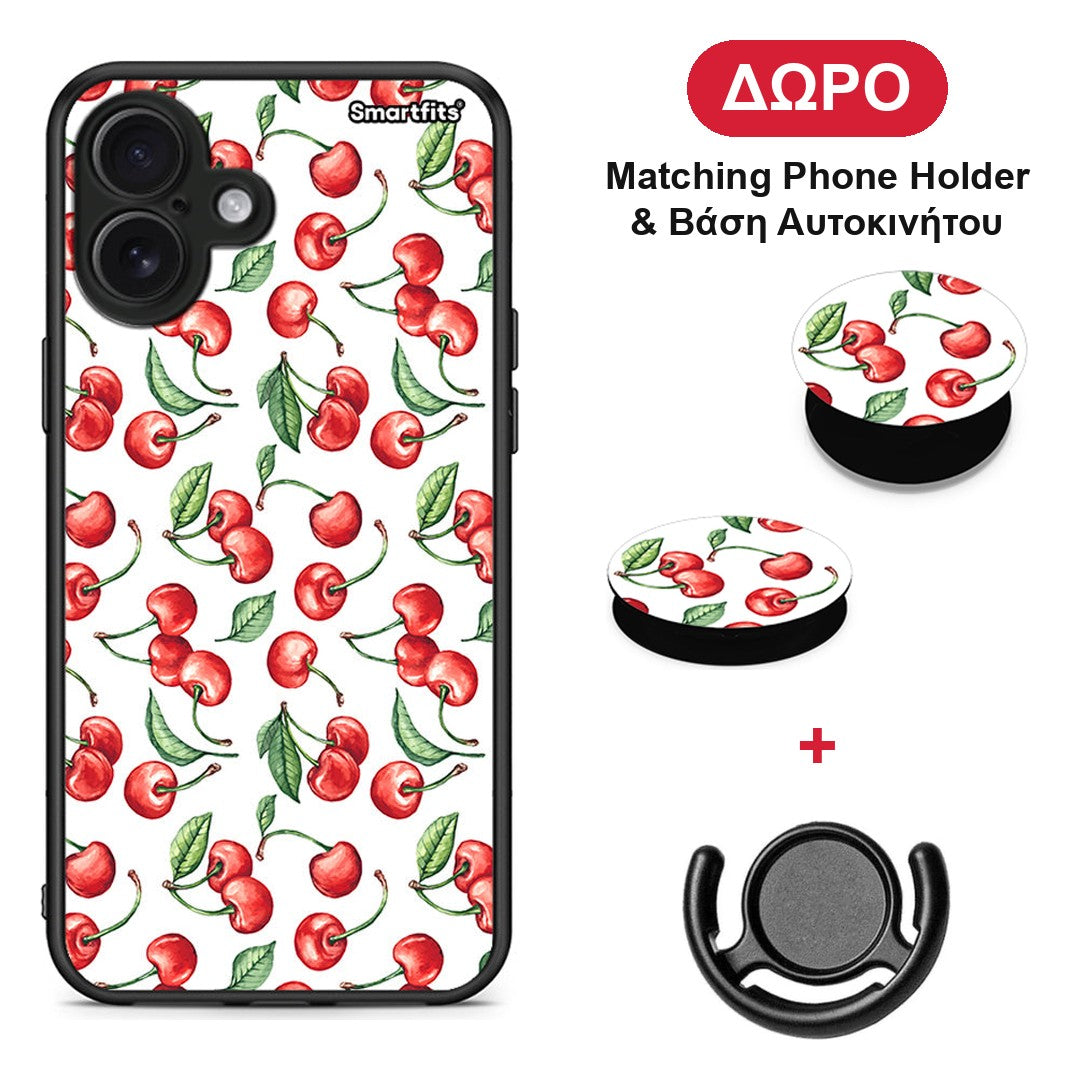 Cherry Summer - iPhone 16 Plus θήκη + Δώρο Phone Holder & Βάση Αυτοκινήτου