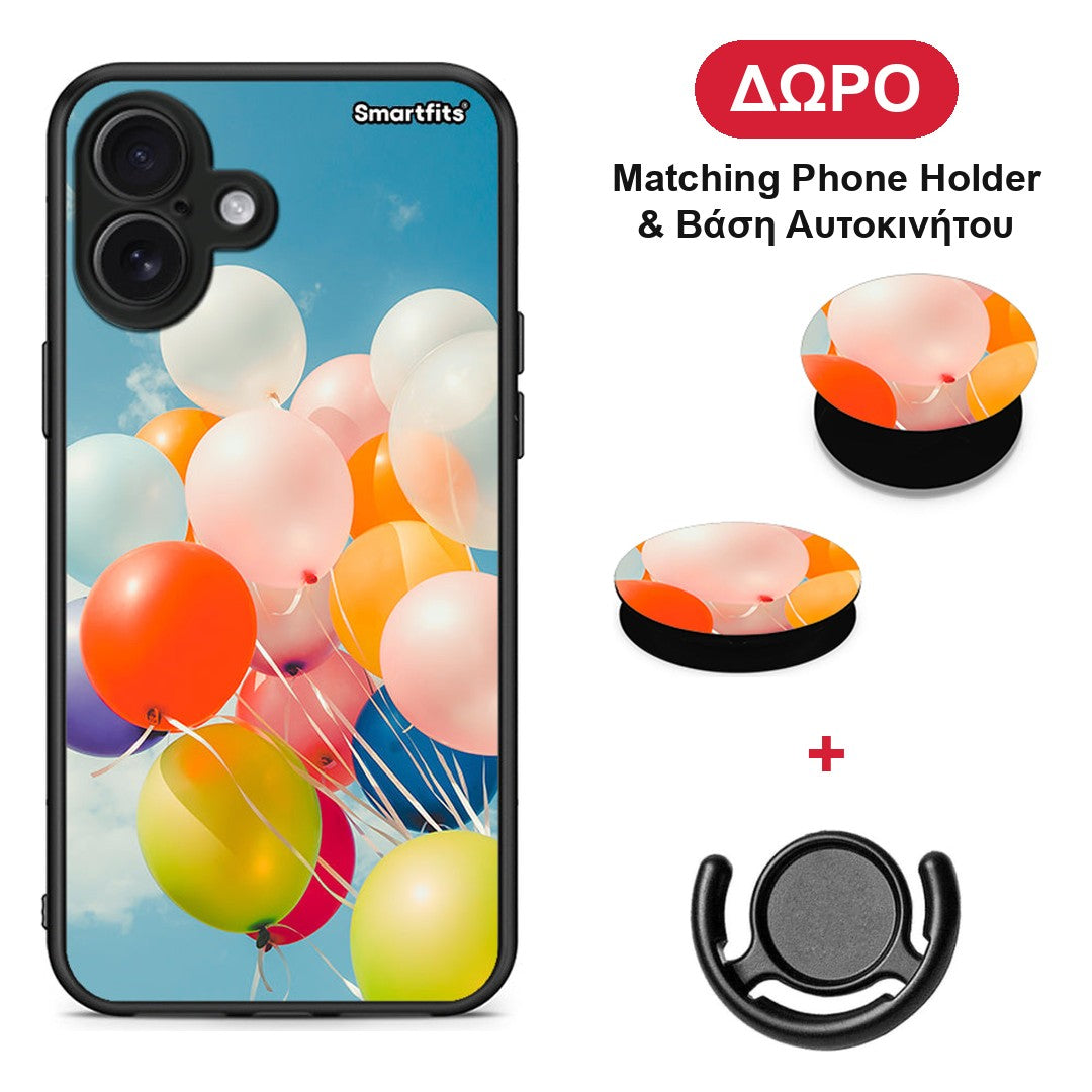 Colorful Balloons - iPhone 16 Plus θήκη + Δώρο Phone Holder & Βάση Αυτοκινήτου