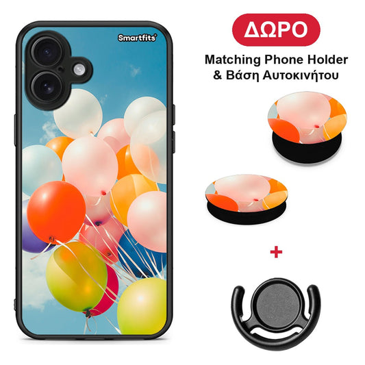Colorful Balloons - iPhone 16 Plus θήκη + Δώρο Phone Holder & Βάση Αυτοκινήτου