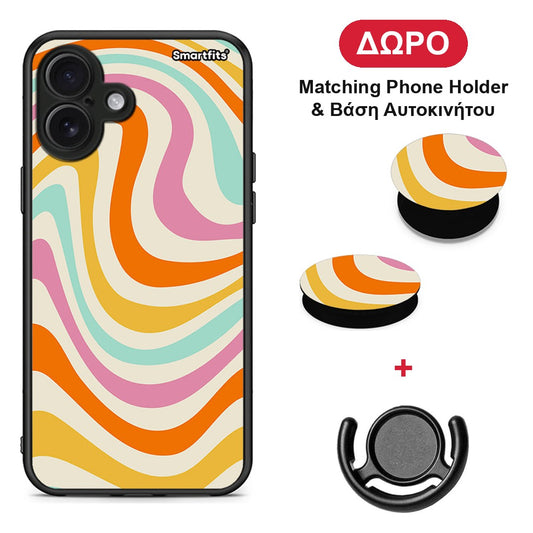 Colourful Waves - iPhone 16 Plus θήκη + Δώρο Phone Holder & Βάση Αυτοκινήτου