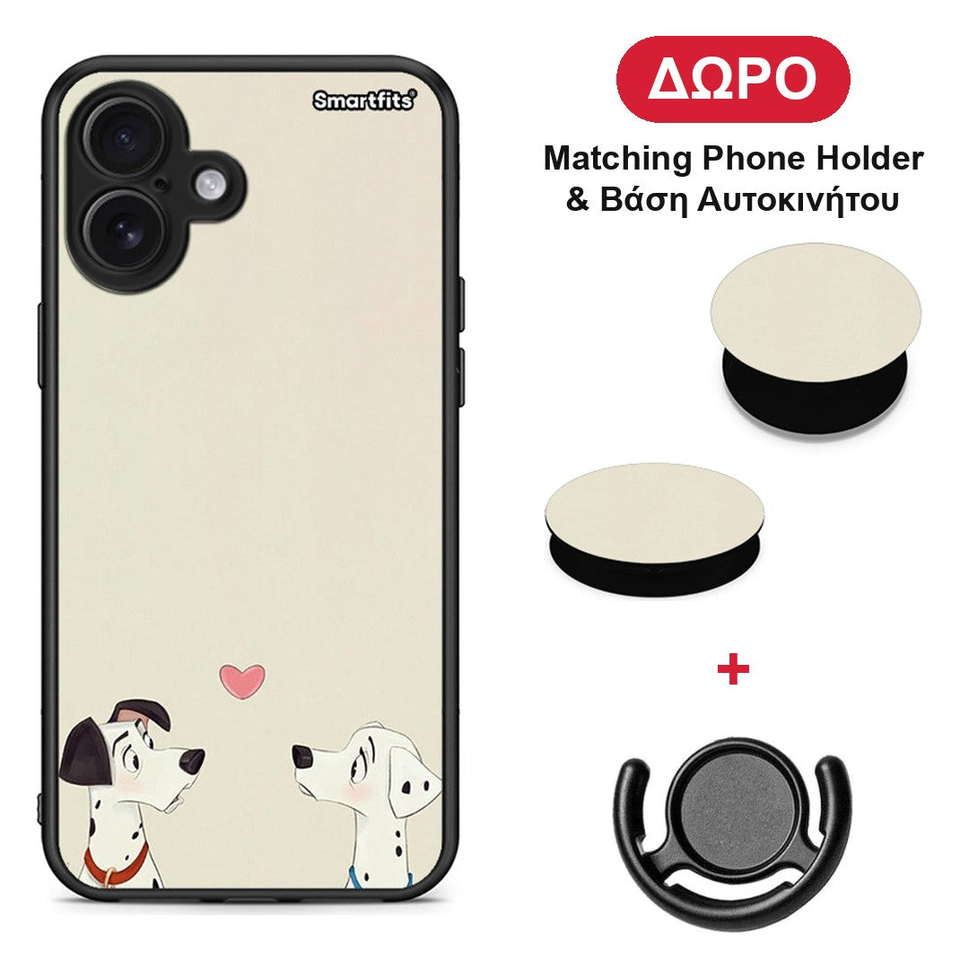 Dalmatians Love - iPhone 16 Plus θήκη + Δώρο Phone Holder & Βάση Αυτοκινήτου