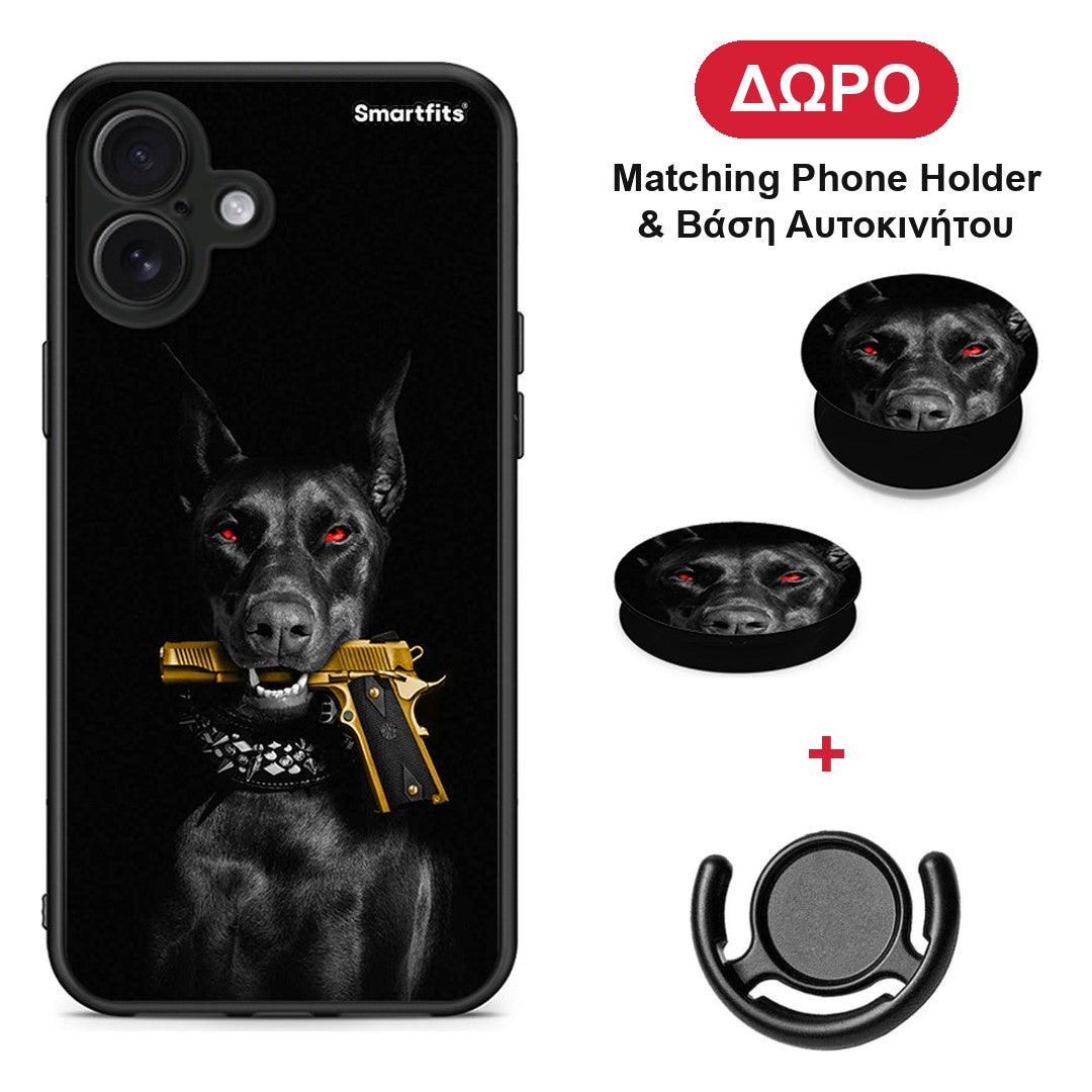 Golden Gun - iPhone 16 Plus θήκη + Δώρο Phone Holder & Βάση Αυτοκινήτου