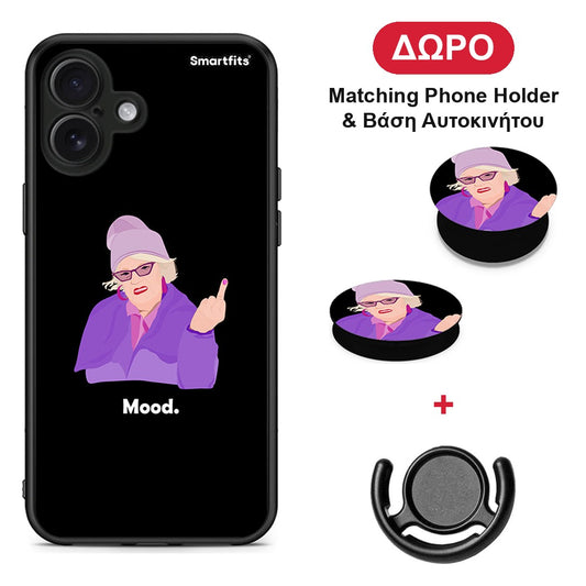 Grandma Mood Black - iPhone 16 Plus θήκη + Δώρο Phone Holder & Βάση Αυτοκινήτου