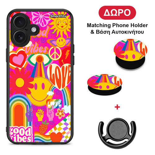 Hippie Love - iPhone 16 Plus θήκη + Δώρο Phone Holder & Βάση Αυτοκινήτου
