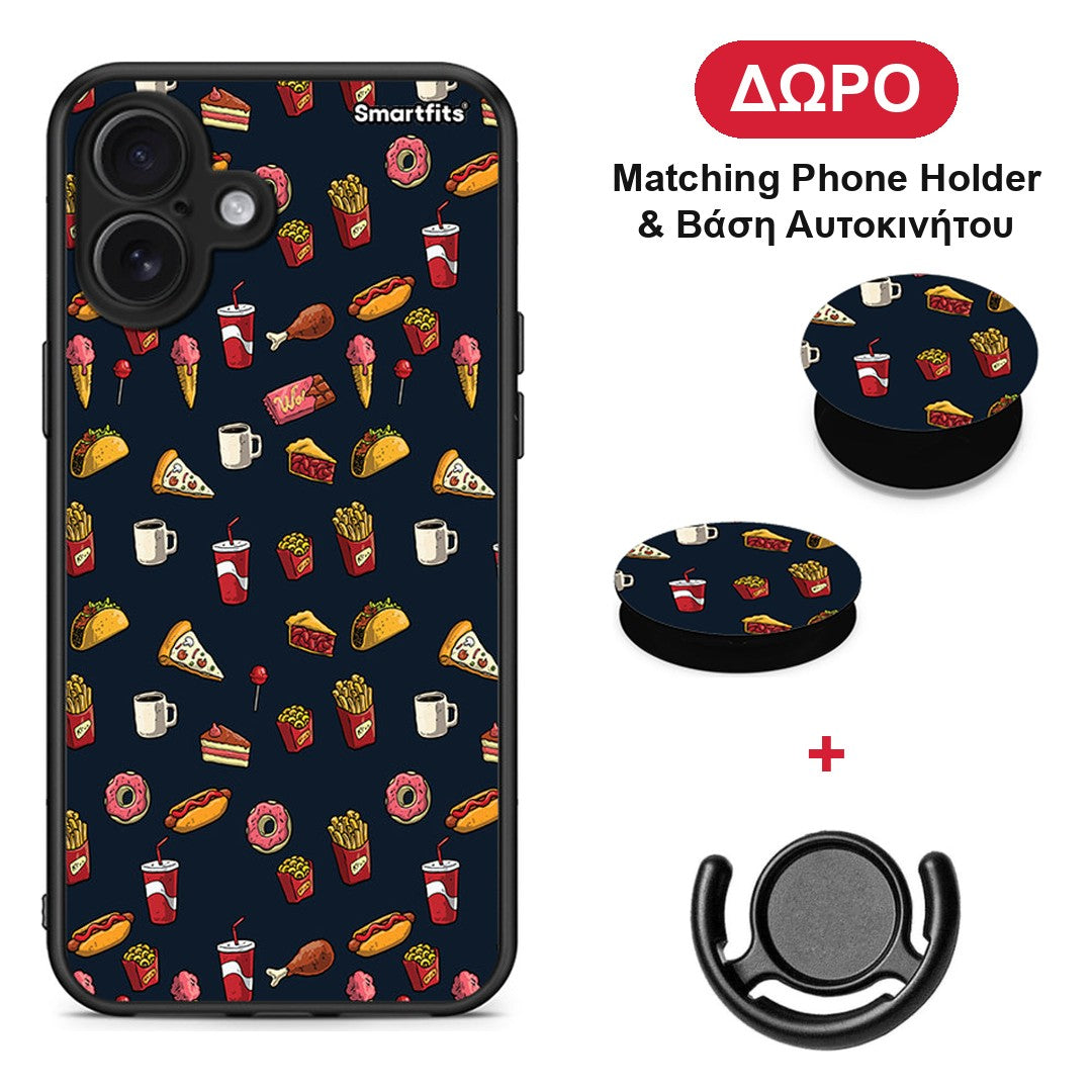 Random Hungry - iPhone 16 Plus θήκη + Δώρο Phone Holder & Βάση Αυτοκινήτου