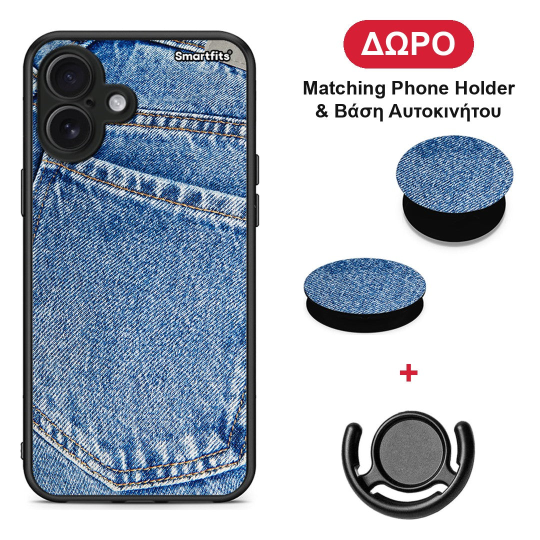 Jeans Pocket - iPhone 16 Plus θήκη + Δώρο Phone Holder & Βάση Αυτοκινήτου