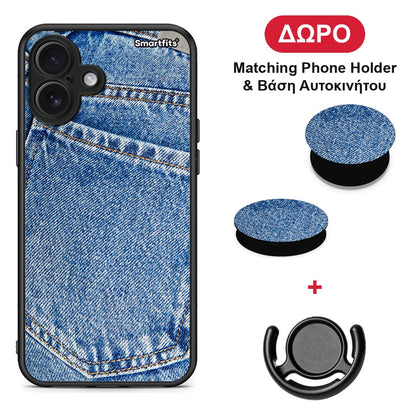 Jeans Pocket - iPhone 16 Plus θήκη + Δώρο Phone Holder & Βάση Αυτοκινήτου