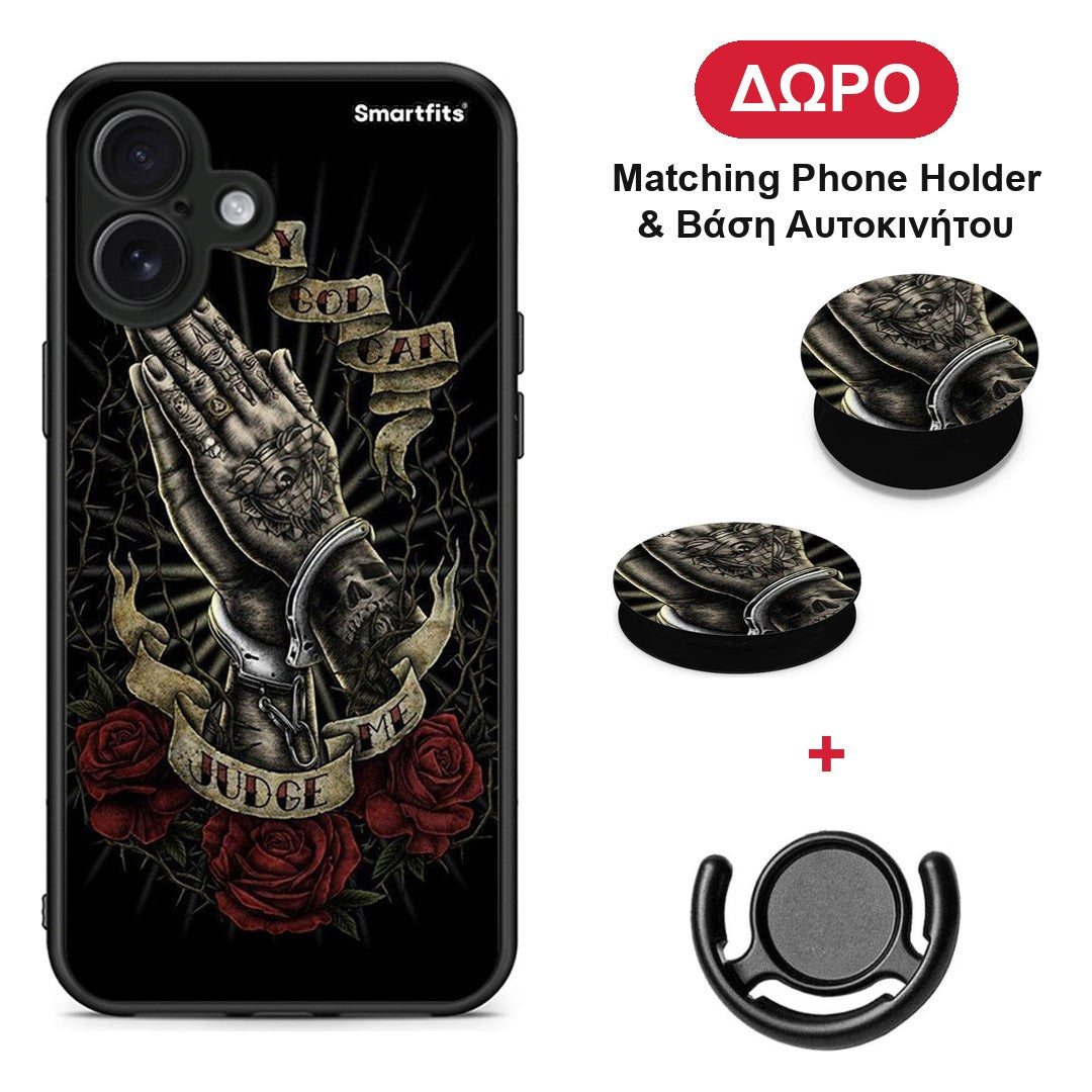 Judge By God - iPhone 16 Plus θήκη + Δώρο Phone Holder & Βάση Αυτοκινήτου