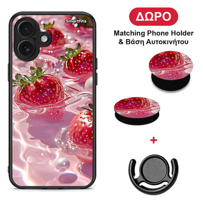 Juicy Strawberries - iPhone 16 Plus θήκη + Δώρο Phone Holder & Βάση Αυτοκινήτου