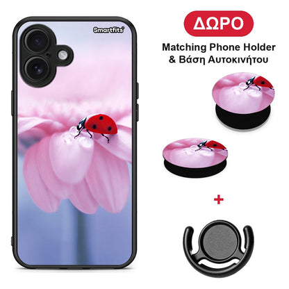 Ladybug Flower - iPhone 16 Plus θήκη + Δώρο Phone Holder & Βάση Αυτοκινήτου