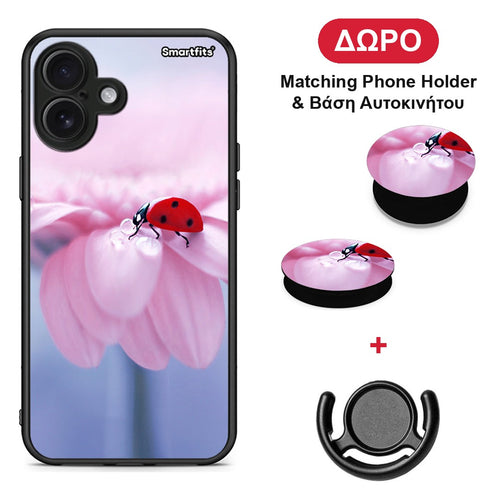 Ladybug Flower - iPhone 16 Plus θήκη + Δώρο Phone Holder & Βάση Αυτοκινήτου