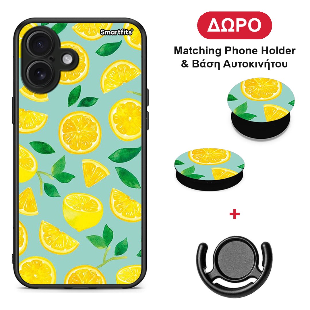 Lemons - iPhone 16 Plus θήκη + Δώρο Phone Holder & Βάση Αυτοκινήτου