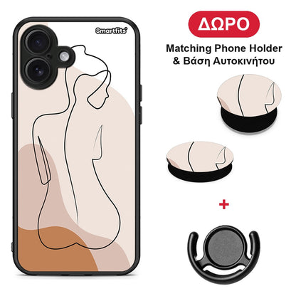 LineArt Woman - iPhone 16 Plus θήκη + Δώρο Phone Holder & Βάση Αυτοκινήτου