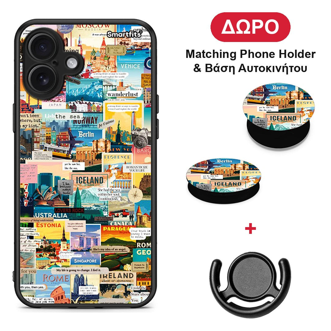 Live To Travel - iPhone 16 Plus θήκη + Δώρο Phone Holder & Βάση Αυτοκινήτου
