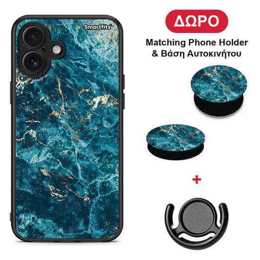 Marble Blue - iPhone 16 Plus θήκη + Δώρο Phone Holder & Βάση Αυτοκινήτου