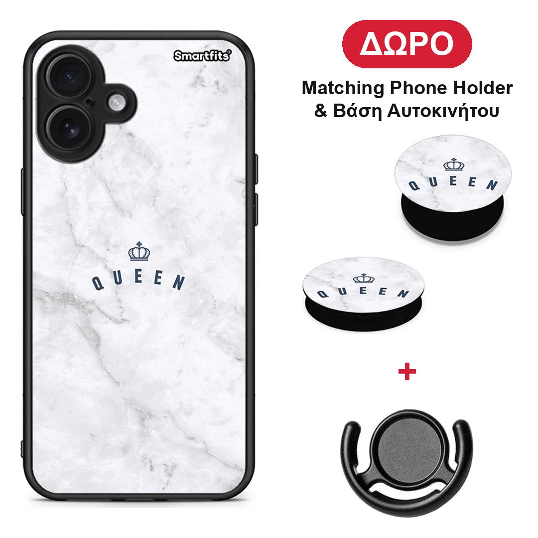 Marble Queen - iPhone 16 Plus θήκη + Δώρο Phone Holder & Βάση Αυτοκινήτου