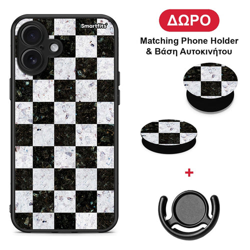 Marble Square Geometric - iPhone 16 Plus θήκη + Δώρο Phone Holder & Βάση Αυτοκινήτου