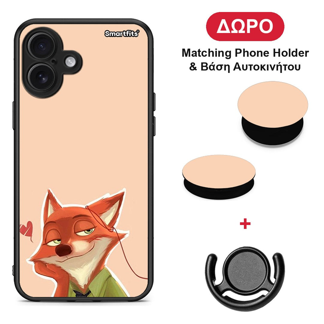Nick Wilde And Judy Hopps Love 1 - iPhone 16 Plus θήκη + Δώρο Phone Holder & Βάση Αυτοκινήτου