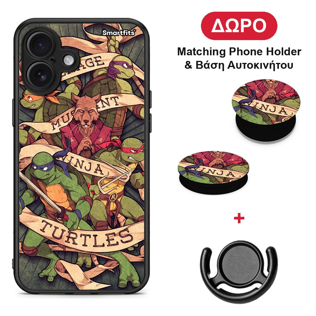 Ninja Turtles - iPhone 16 Plus θήκη + Δώρο Phone Holder & Βάση Αυτοκινήτου