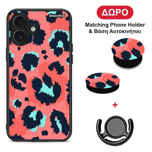 Animal Pink Leopard - iPhone 16 Plus θήκη + Δώρο Phone Holder & Βάση Αυτοκινήτου