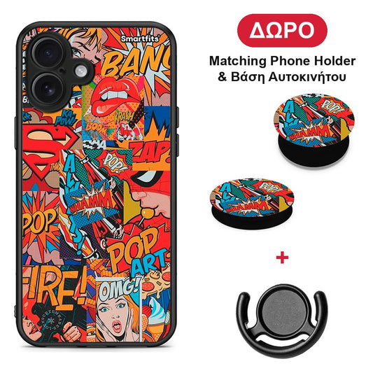 PopArt OMG - iPhone 16 Plus θήκη + Δώρο Phone Holder & Βάση Αυτοκινήτου