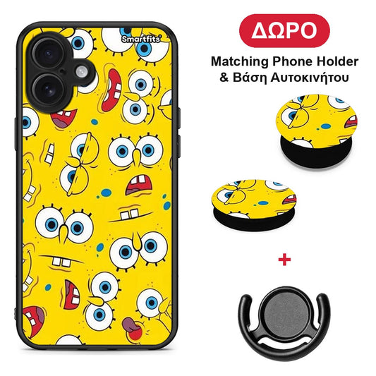 PopArt Sponge - iPhone 16 Plus θήκη + Δώρο Phone Holder & Βάση Αυτοκινήτου
