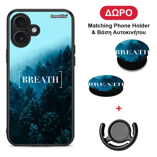 Quote Breath - iPhone 16 Plus θήκη + Δώρο Phone Holder & Βάση Αυτοκινήτου