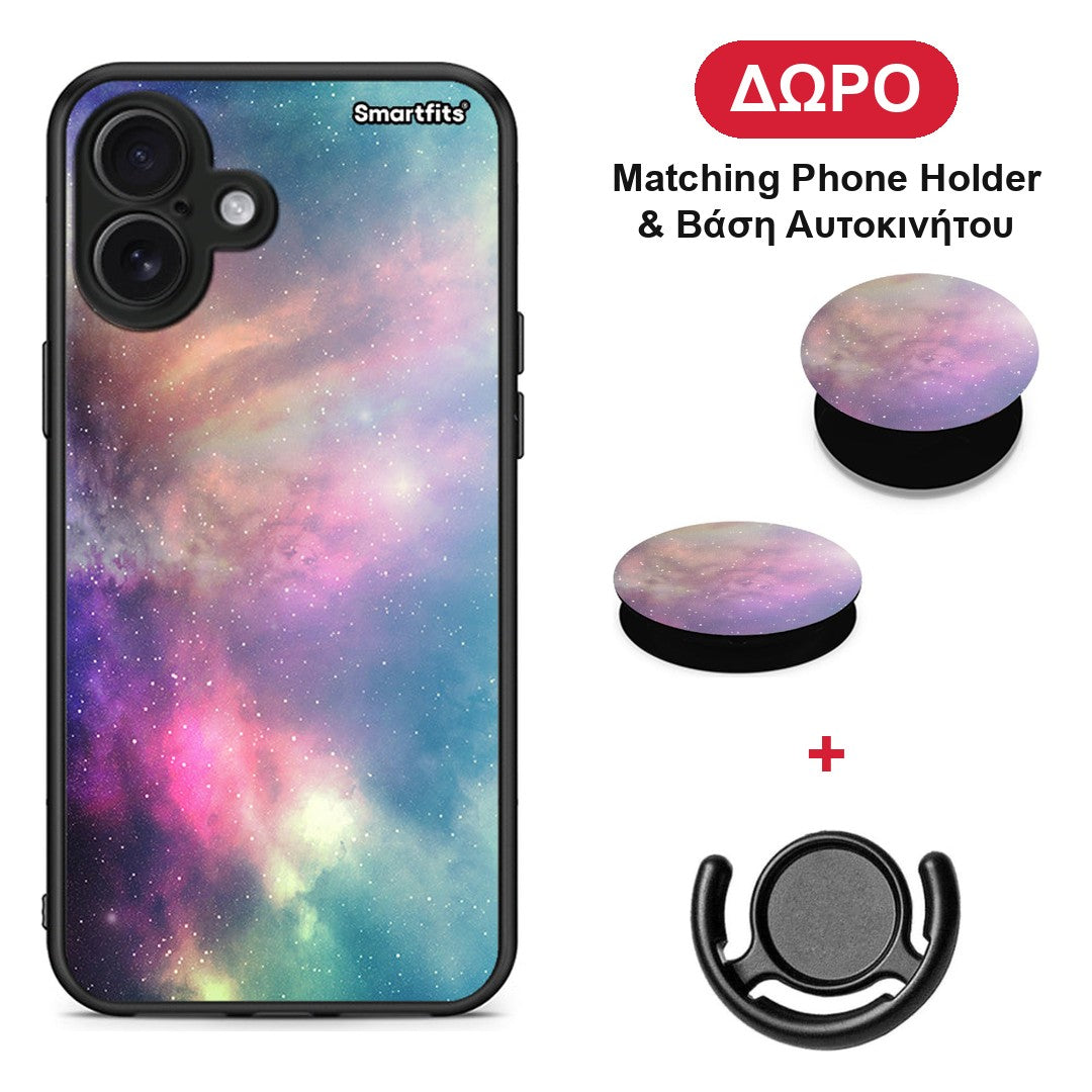 Galactic Rainbow - iPhone 16 Plus θήκη + Δώρο Phone Holder & Βάση Αυτοκινήτου