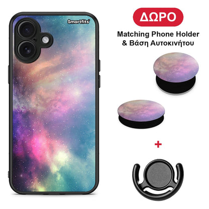 Galactic Rainbow - iPhone 16 Plus θήκη + Δώρο Phone Holder & Βάση Αυτοκινήτου