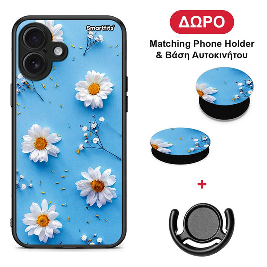 Real Daisies - iPhone 16 Plus θήκη + Δώρο Phone Holder & Βάση Αυτοκινήτου