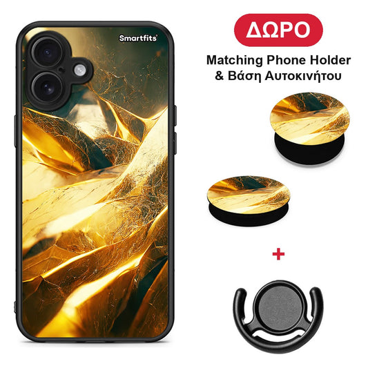 Real Gold - iPhone 16 Plus θήκη + Δώρο Phone Holder & Βάση Αυτοκινήτου