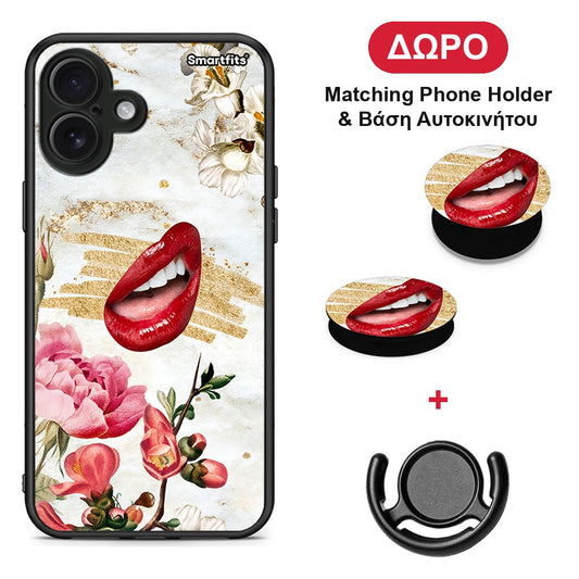 Red Lips - iPhone 16 Plus θήκη + Δώρο Phone Holder & Βάση Αυτοκινήτου