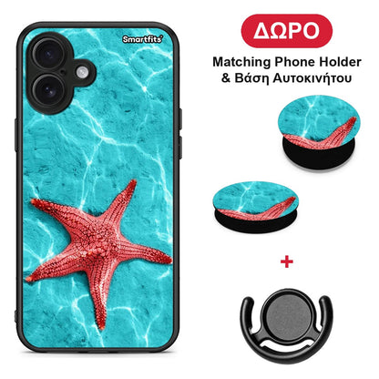 Red Starfish - iPhone 16 Plus θήκη + Δώρο Phone Holder & Βάση Αυτοκινήτου