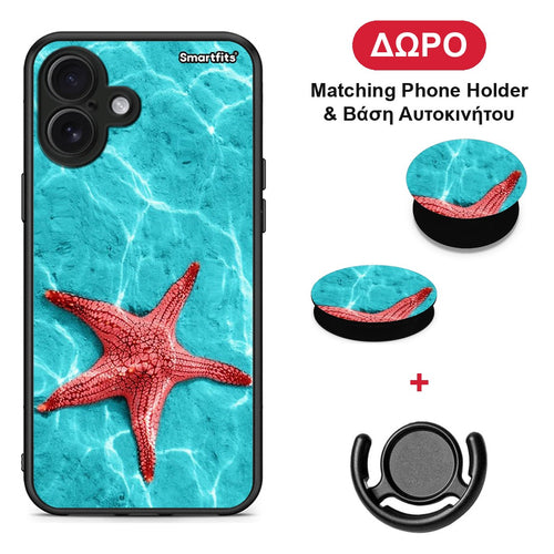 Red Starfish - iPhone 16 Plus θήκη + Δώρο Phone Holder & Βάση Αυτοκινήτου