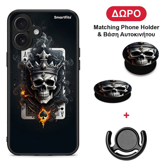 Skull King Ace - iPhone 16 Plus θήκη + Δώρο Phone Holder & Βάση Αυτοκινήτου
