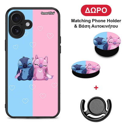 Stitch And Angel - iPhone 16 Plus θήκη + Δώρο Phone Holder & Βάση Αυτοκινήτου
