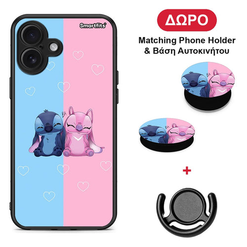 Stitch And Angel - iPhone 16 Plus θήκη + Δώρο Phone Holder & Βάση Αυτοκινήτου