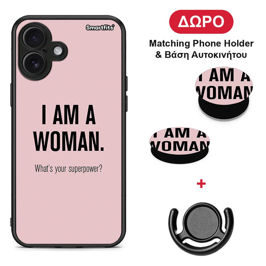 Superpower Woman - iPhone 16 Plus θήκη + Δώρο Phone Holder & Βάση Αυτοκινήτου