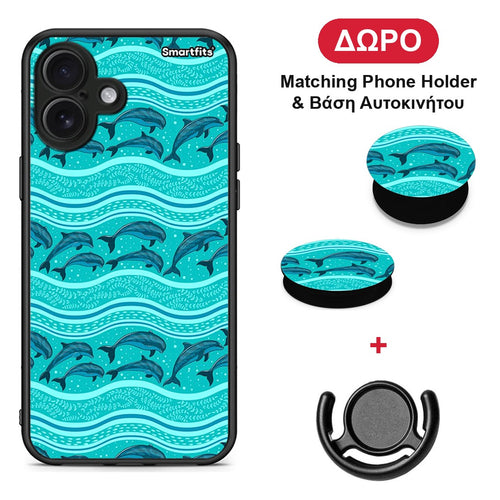 Swimming Dolphins - iPhone 16 Plus θήκη + Δώρο Phone Holder & Βάση Αυτοκινήτου