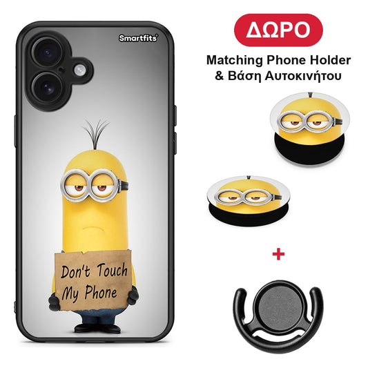 Text Minion - iPhone 16 Plus θήκη + Δώρο Phone Holder & Βάση Αυτοκινήτου