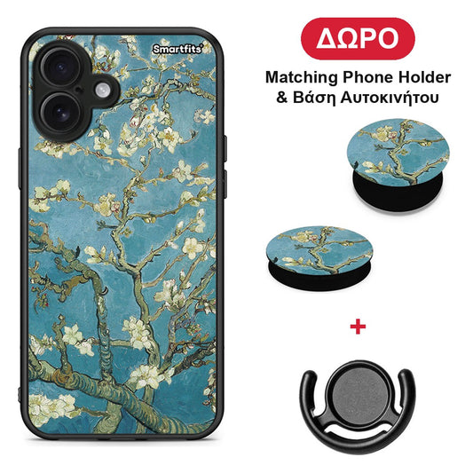 White Blossoms - iPhone 16 Plus θήκη + Δώρο Phone Holder & Βάση Αυτοκινήτου