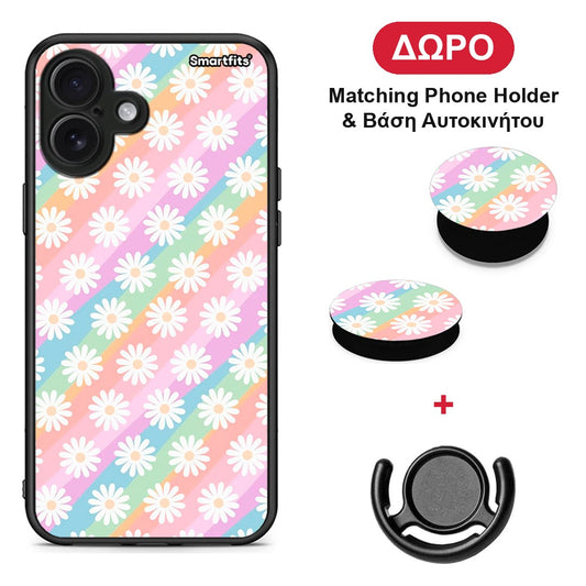 White Daisies - iPhone 16 Plus θήκη + Δώρο Phone Holder & Βάση Αυτοκινήτου